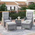 Gartenmöbel-Set, 2 Hocker & Glastisch, Wetterfest Lounge Möbel Outdoor mit Softkissen, für Garten, Terrasse & Balkon, Grau-meliert & Hellgrau Bezüge