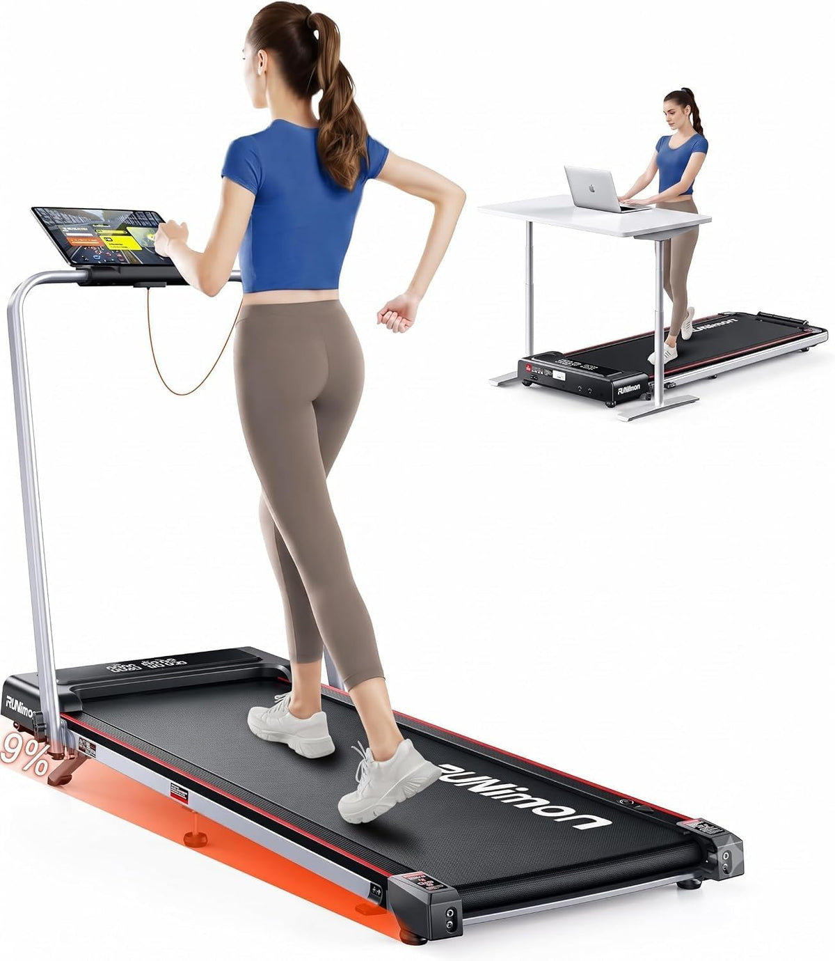 RUNIMON Laufbänder, 6 IN 1 Laufband für Zuhause Klappbar mit Neigung, 12km/h Walking Pad mit Steigung, Klappbar Laufband für Zuhause & Büro