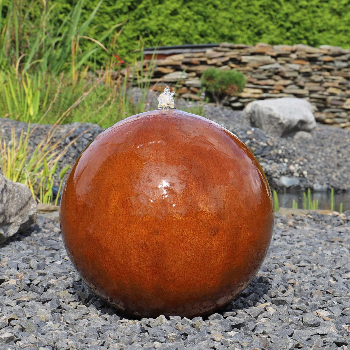 CLGarden Brunnen & Kaskaden, Cortenstahl Kugelbrunnen CSB50 Gartenbrunnen Wasserspiel Rost Kugel Springbrunnen mit LED Beleuchtung