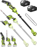 Supstable Akku-Mini-Kettensäge, Mini Kettensäge & Akku Heckenschere Teleskop Combo, 6-in-1 Akku Hochentaster mit 8000mAh Batterie, Reichweite bis 4.8m