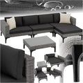 Sofa ® Aluminium Poly Rattan Lounge Gartenmöbel, Set mit Ecksessel, Hocker und Tisch, Outdoor Gartenlounge mit Polstern und 2 Zierkissen, für Garten