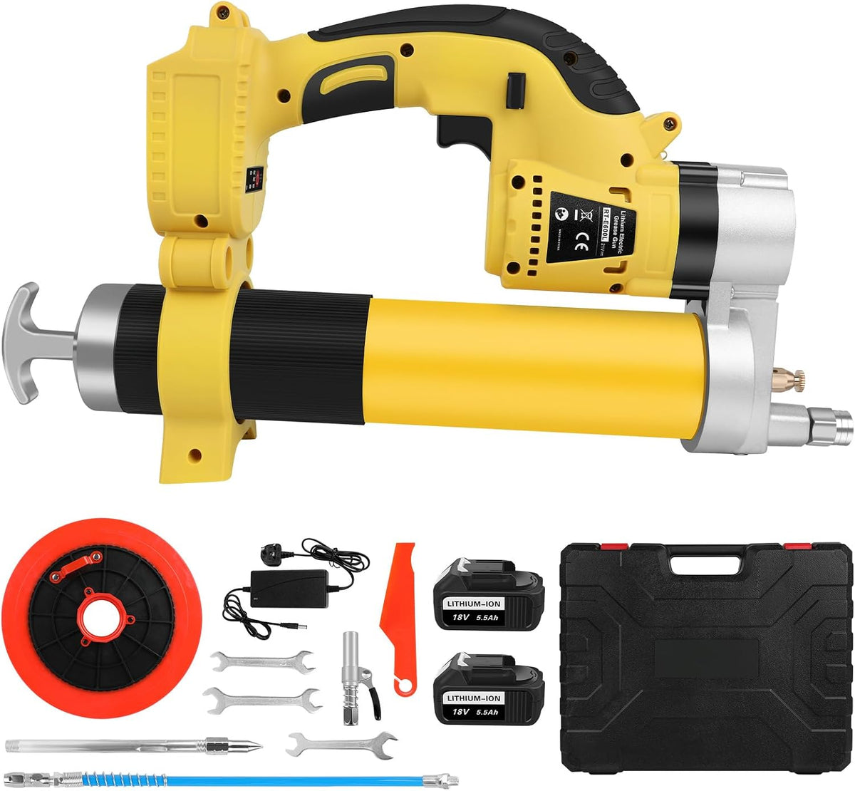 ASUNCELL Kartuschenpressen, Akku-Fettpresse 18V, Elektrische Fettpresse Kit mit 2 Batterien und Ladegerät, 8000 PSI Bürstenloser Motor