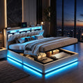 Bett Polster, 160 × 200 cm mit LED und USB Ladestation, Stauraumbett 160 × 200 mit Bettkasten und Lattenrost