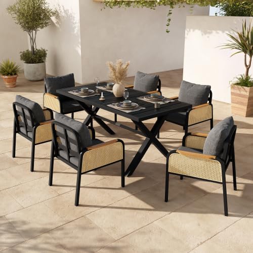 Merax Essgruppe, Gartenmöbel Set, 7-teiliges Gartentisch mit Stühlen Set für 6 Personen