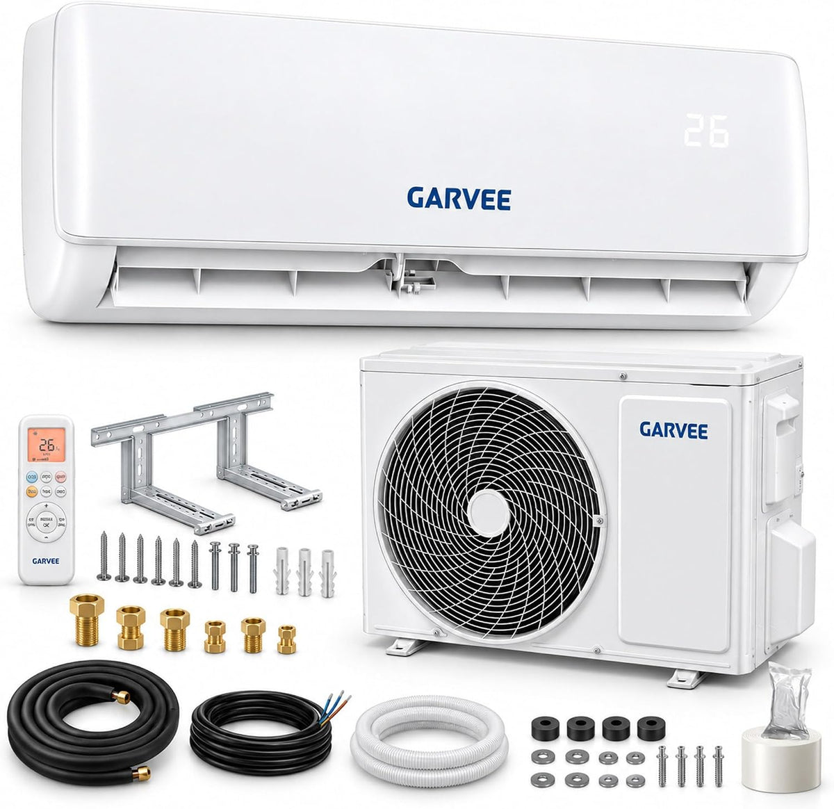 Garvee A++ Split-Klimaanlage, 24000 BTU (7, 2 kW), Inverter, Heiz- & Kühlfunktion, sehr leise (19 dB), antibakterieller Verdampfer, Aktivkohlefilter