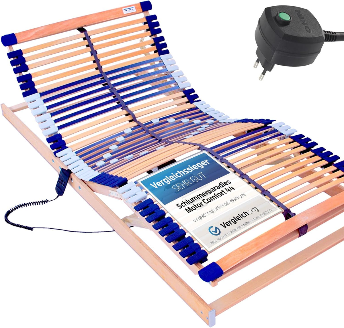 Schlummerparadies elektrischer Lattenrost, 100% BUCHE - Kopf- u. Fußteil elektrisch verstellbar - SCHULTERFRÄSUNG, 7 Zonen, 44 Federleisten