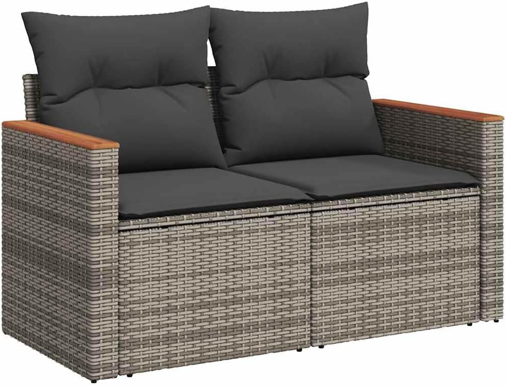 Sofa Garten, 2-Sitzer mit Kissen Grau Poly Rattan, vidaXL