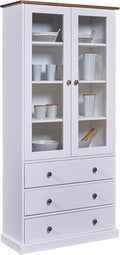 Sideboard, Vitrinenschrank, Buffet-Schrank - Geschirrschrank - Esszimmerschrank - Landhausstil, Vitrine - Kiefer - Massivholz FSC, 2 Türen