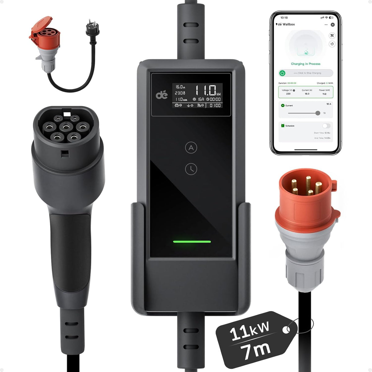 dé Ladestation, Mobile Wallbox 11kW mit APP 7m, 3-phasig, 6