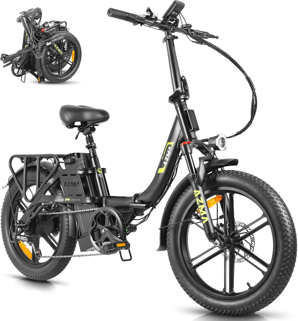 AZMA E-Bike-Akku, E Bike Klapprad Elektrofahrrad mit 20 Zoll Fat Tire, 36V20.8Ah/15Ah Lithium-Akku für Reichweite bis 100-140KM