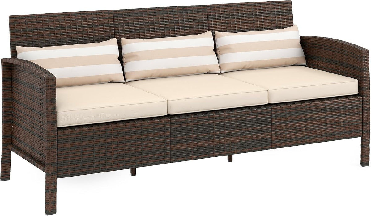 Sofa Rattan, mit Kissen Dreisitzer Stahl 173 × 68 × 78 cm Braun, Outsunny