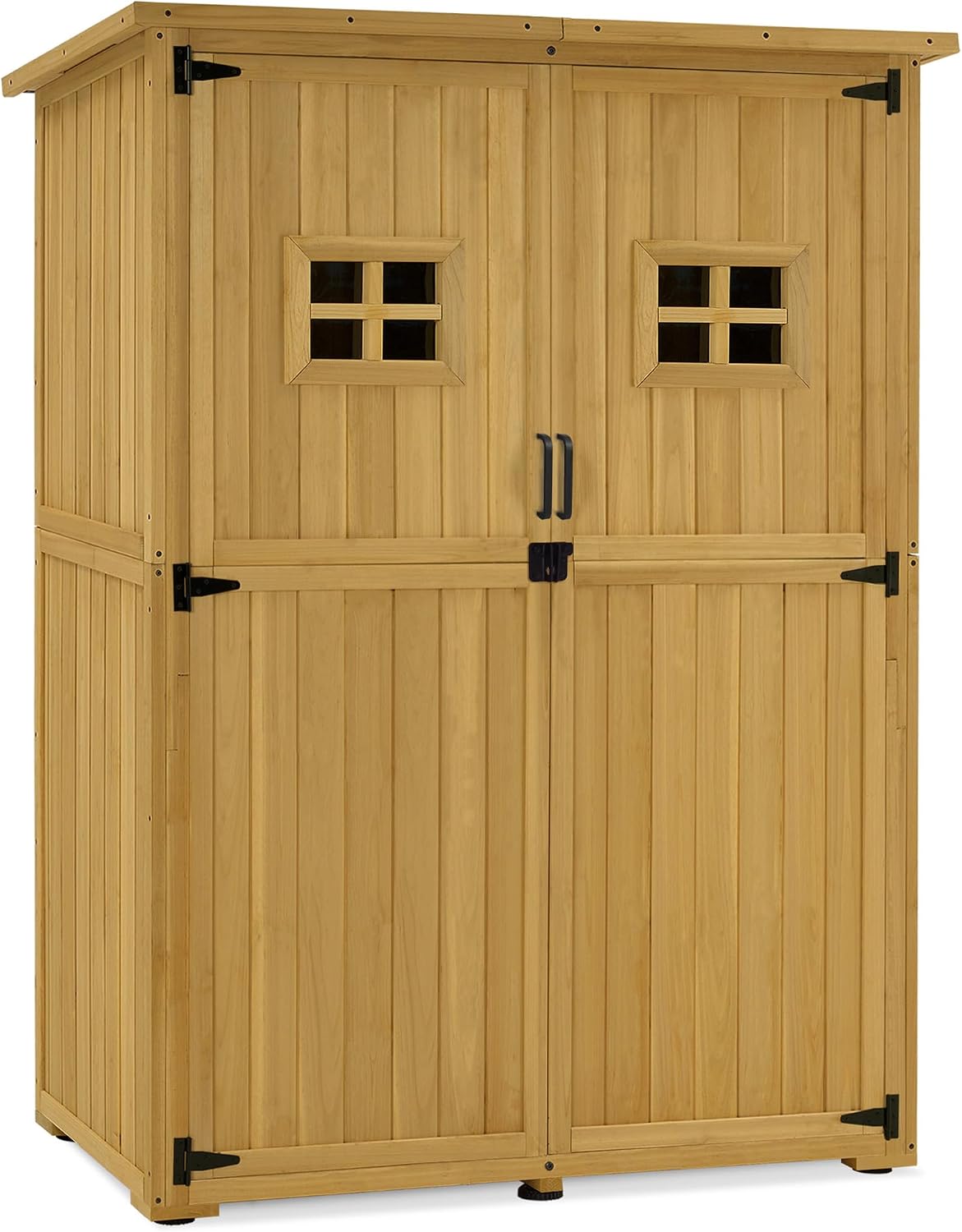 M MCombo Gartenschrank Holz Gartenhaus, Klein Wetterfest, Outdoor Gerätehaus Geräteschuppen, für Außenbereich Balkon Terrasse, 59×127×168 cm