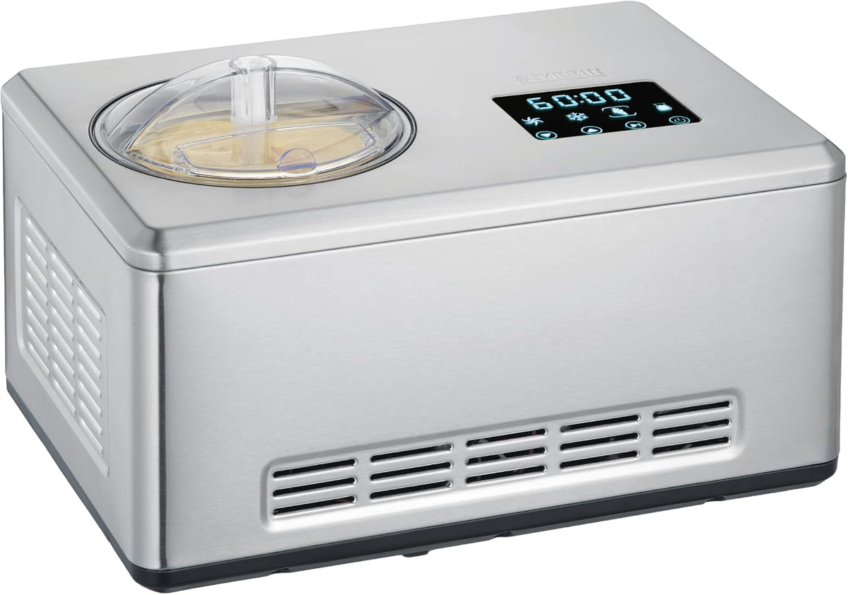 SEVERIN 2-in-1 Eismaschine, mit Joghurtfunktion, Sorbet und Frozen Joghurt, Joghurtbereiter mit 'warm & cold'-Funktion, Edelstahl-gebürstet, EZ 7405