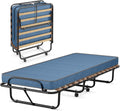 Bett Gäste, 80 × 190 cm, Klappbett mit Matratze, Stahlrahmen, Einzelbett Erwachsene für Schlafzimmer& Büro (Blau), GOPLUS