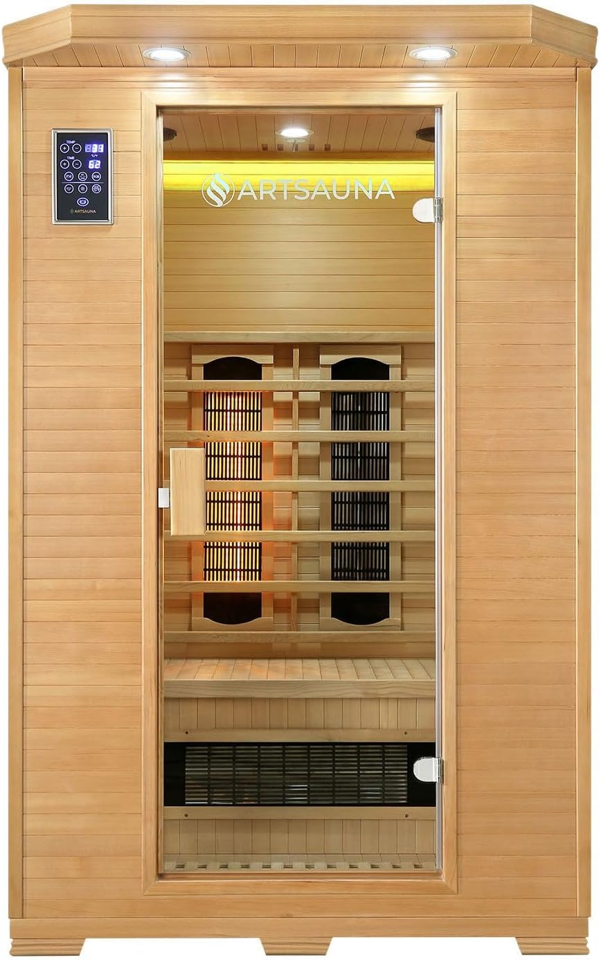 Artsauna Saunen, Infrarotkabine Oslo - Triplex-Heizsystem Infrarotsauna - 2 Personen - LED-Farblicht, Digitale Steuerung - Hemlock-Holz