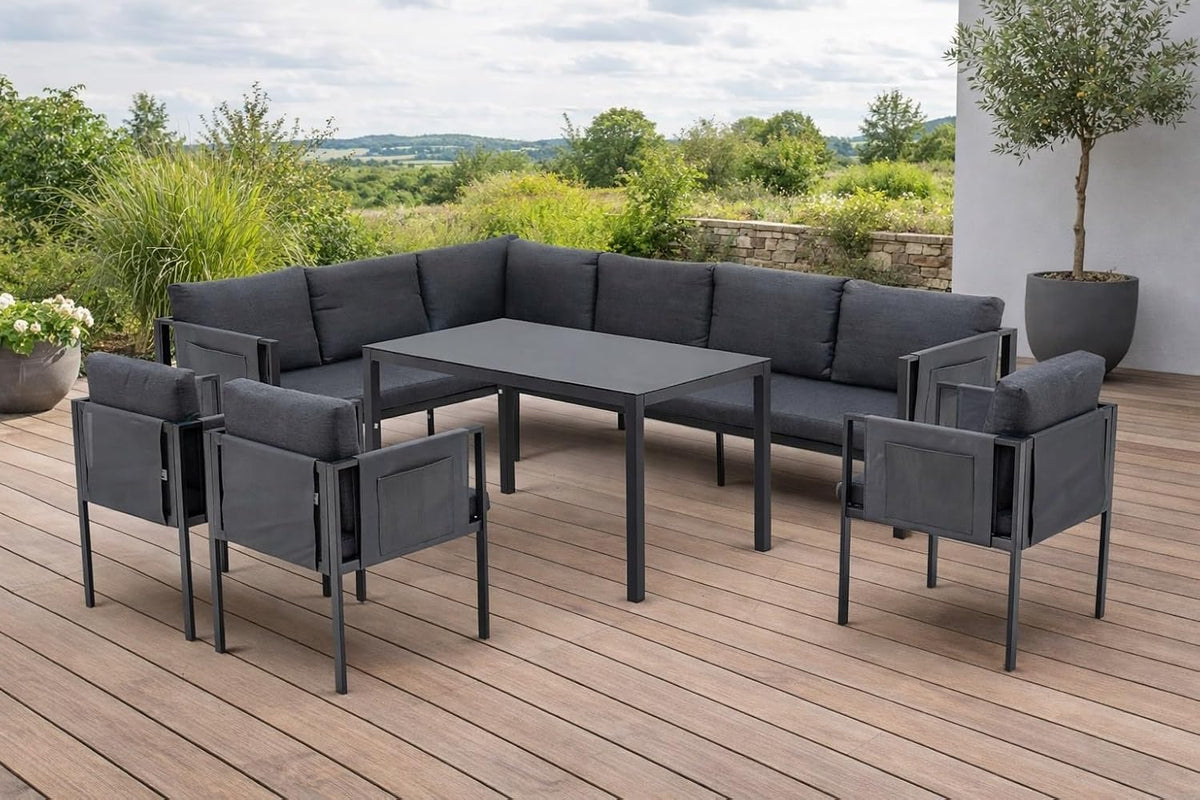 Gardissimo Essgruppe, Sorrent Dining Eck Lounge Set mit Ecksofa, Esstisch, 3 Sesseln