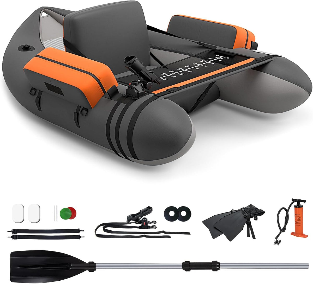 GYMAX Aufblasbares Angelboot tragbares Belly Boat inkl. Pumpe Paddel & verstellbaren Schultergurten Fischerboot mit Fischlineal Schlauchboot
