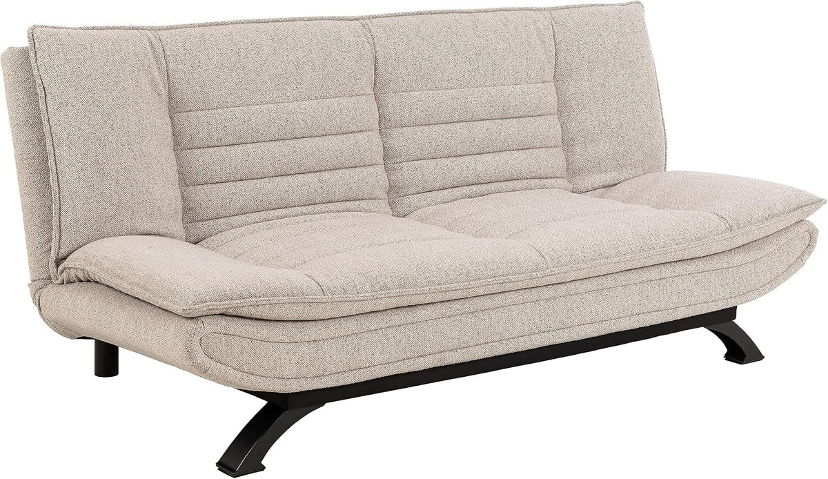 Sofa Jasper Schlaf, in Beige, mit 3 Liegepositionen, Moderner 3-Sitzer ohne Armlehne, Gepolstertes Sofa mit Bouclé-Bezug und Schwarzen Beinen