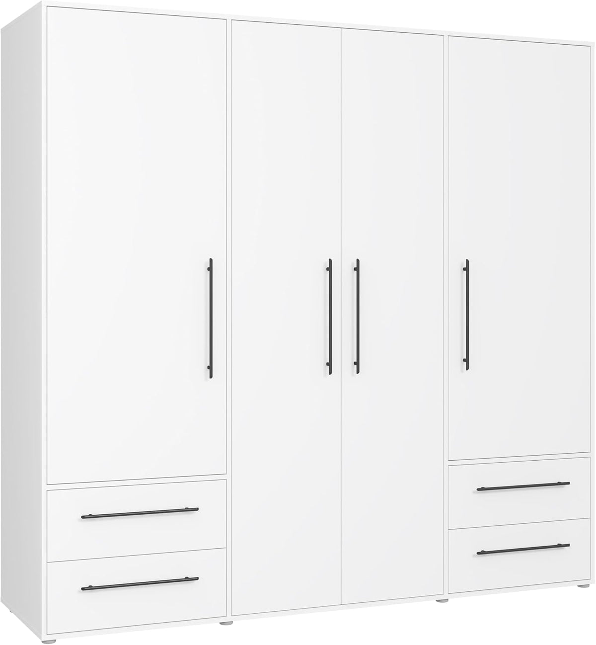 Kleiderschrank 200 210 Jupiter Schrank weißer, Drehtürenschrank, 3-türig, mit 2 Schubladen und Einlegeböden, 206 cm breit × 59 cm tief × 200 cm hoch