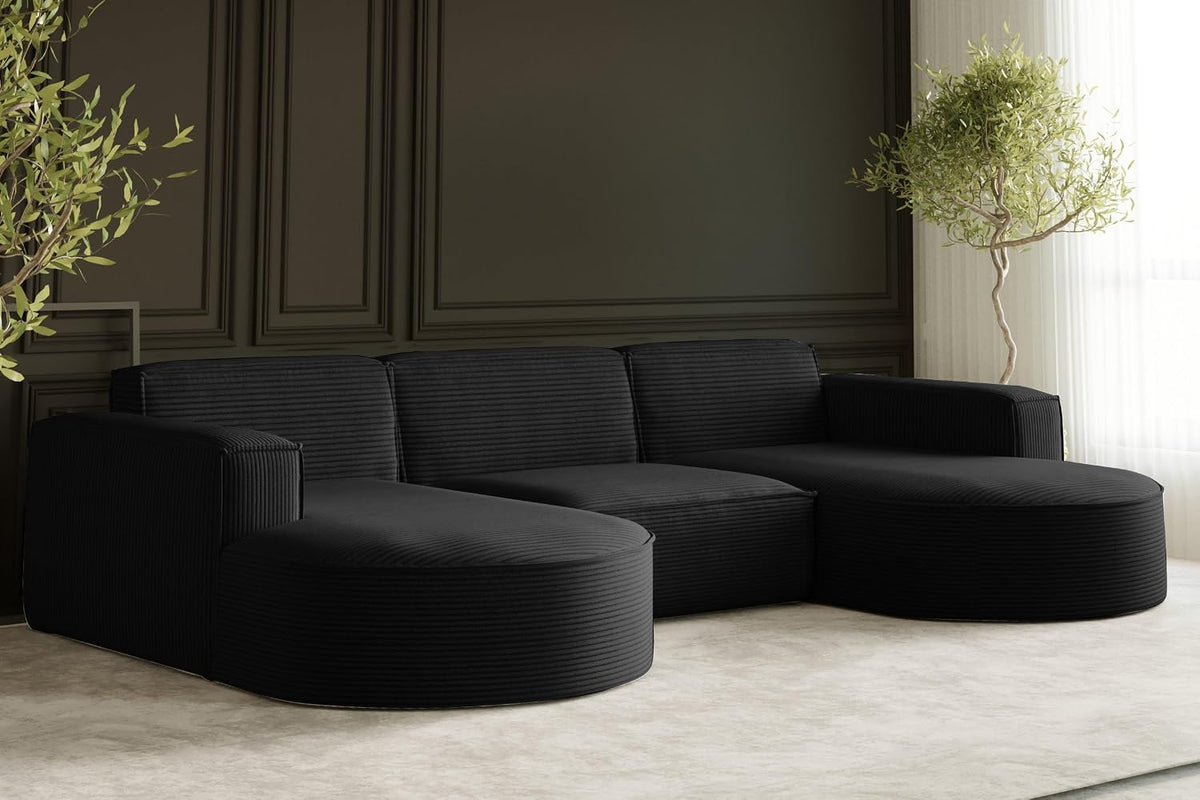 Sofa - Eck, mit Wohnlandschaft, Eckcouch U Form XXL, Bigsofa, Sofa 3-sitzer, Bequemes Couch mit Ottomane für Wohnzimmer, Relaxsofa, Cord Stoff