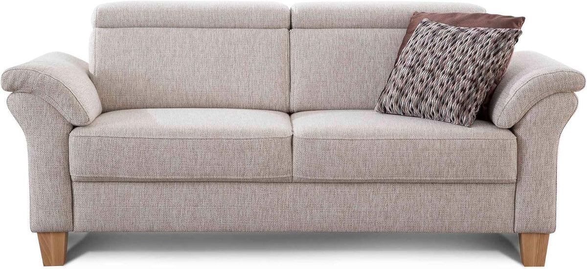 Sofa 3-Sitzer, Ammerland/Couch mit Federkern im Landhausstil/Inkl. verstellbaren Kopfstützen/186 × 84 × 93/Strukturstoff natur, CAVADORE