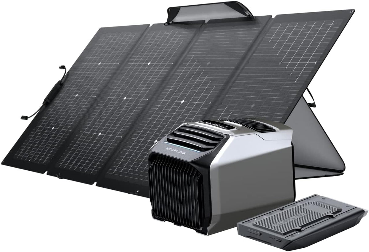EF ECOFLOW Mobile Klimaanlage, WAVE 2 mit 1159 Wh Zusätzliche Batterie und 220W Solar panel, 5100 BTU schnelle Kühlung, 6100 BTU Heizung