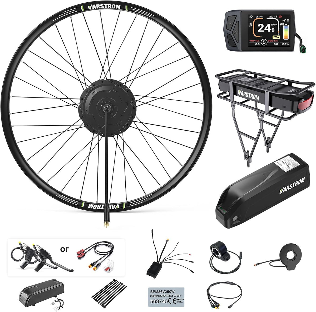 Varstrom 48V E-Bike, Umbausatz - 26 27, 5 28 29 Zoll Vorderrad & Hinterrad Nabenmotor