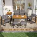Merax 6-teiliges 6 Gartenmöbel Set mit Tisch Outdoor Sofa Set für Personen Lounge & Essgruppe, Kombination, mit 2-Sitzer, Sesseln & Hockern