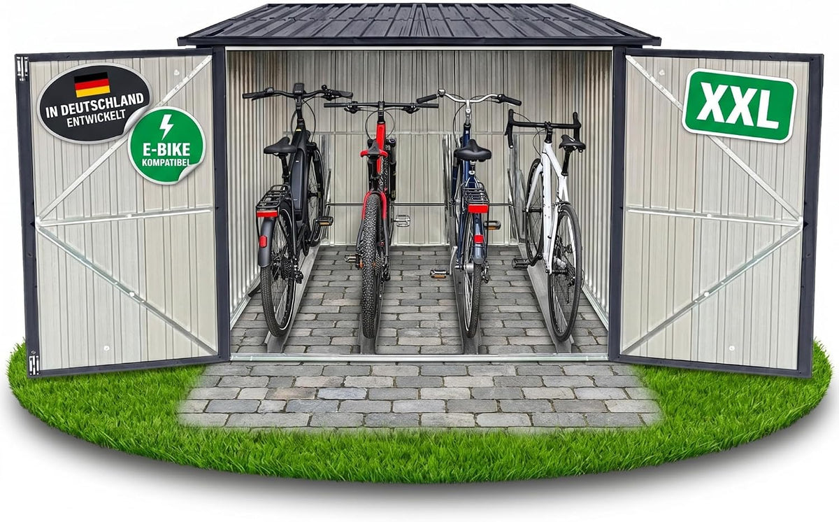ALBATROS Fahrradhalter- & -ständer, XXL Fahrradgarage Metall, 4 Fahrräder, abschließbar, RAL7016