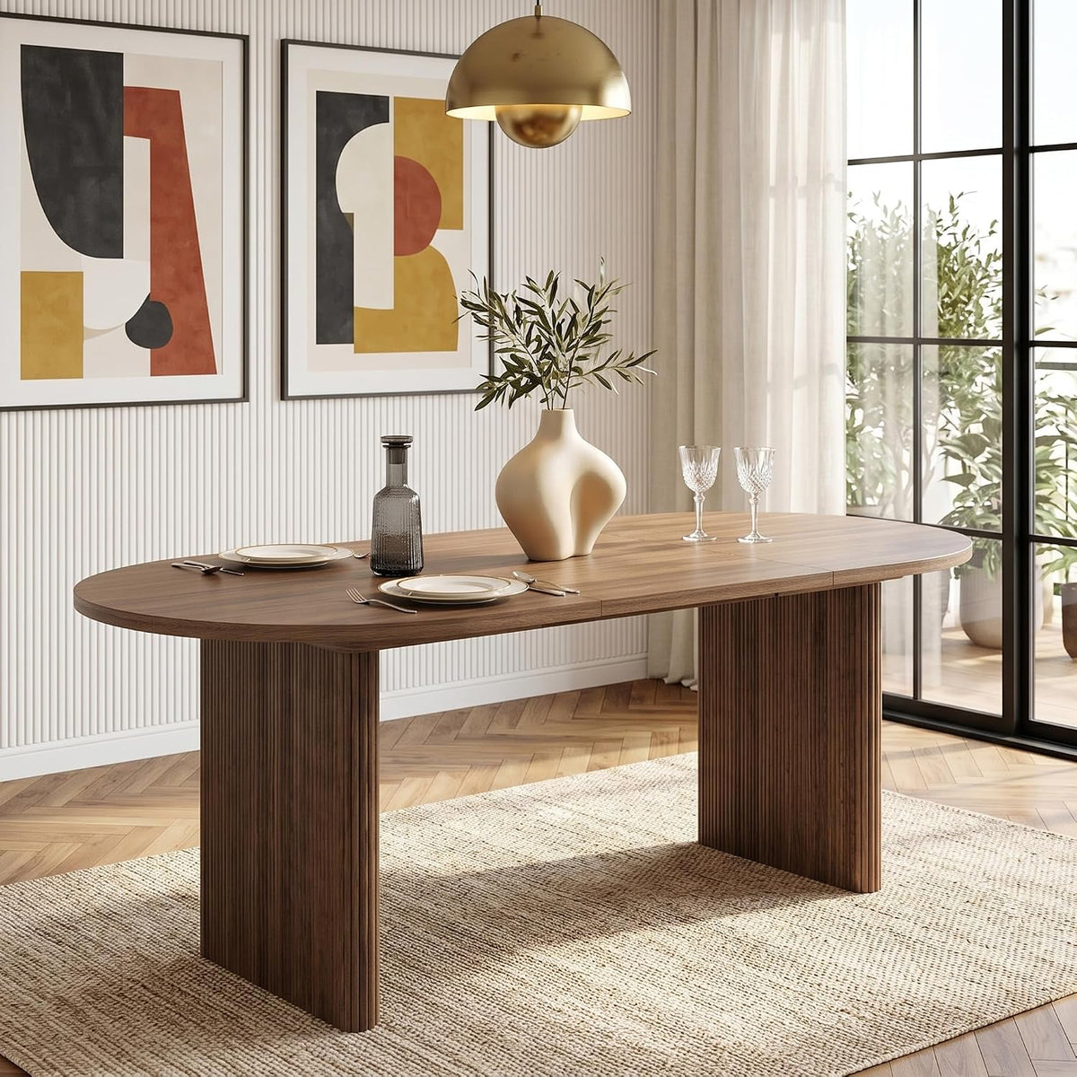 Esstisch Ausziehbarer, 140/200 * 90 cm, einfacher Oval Tisch für 6-8 Personen, mit abgerundeten Ecken, verdickte Tischplatte