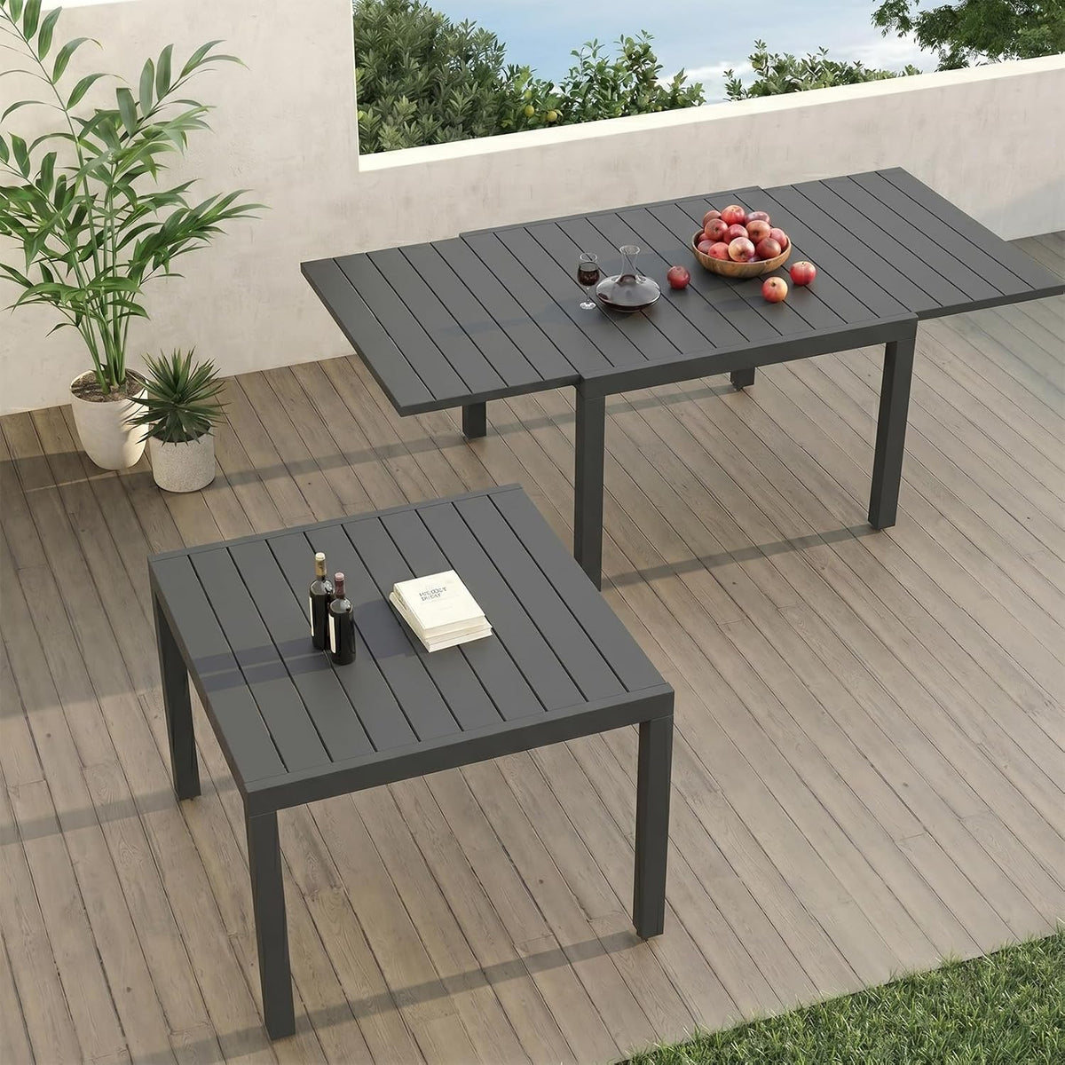 Esstisch 80 160 75cm Gartentisch Ausziehbar Gartentisch Wetterfest mit Aluminium x, Ausziehbar für 4-6 Personen