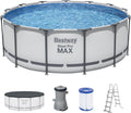 Bestway Stahlrahmenpool, ® Steel Pro MAX™ Aufstellpool Komplett-Set mit Filterpumpe Ø 396 x 122 cm, lichtgrau, rund