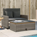 Sofa Garten, mit Kissen 2-Sitzer Outdoor Sofa mit Hocker mit Staufach, Couch mit abnehmbarm Bezug