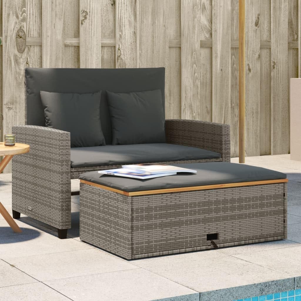 Sofa Garten, mit Kissen 2-Sitzer Outdoor Sofa mit Hocker mit Staufach, Couch mit abnehmbarm Bezug