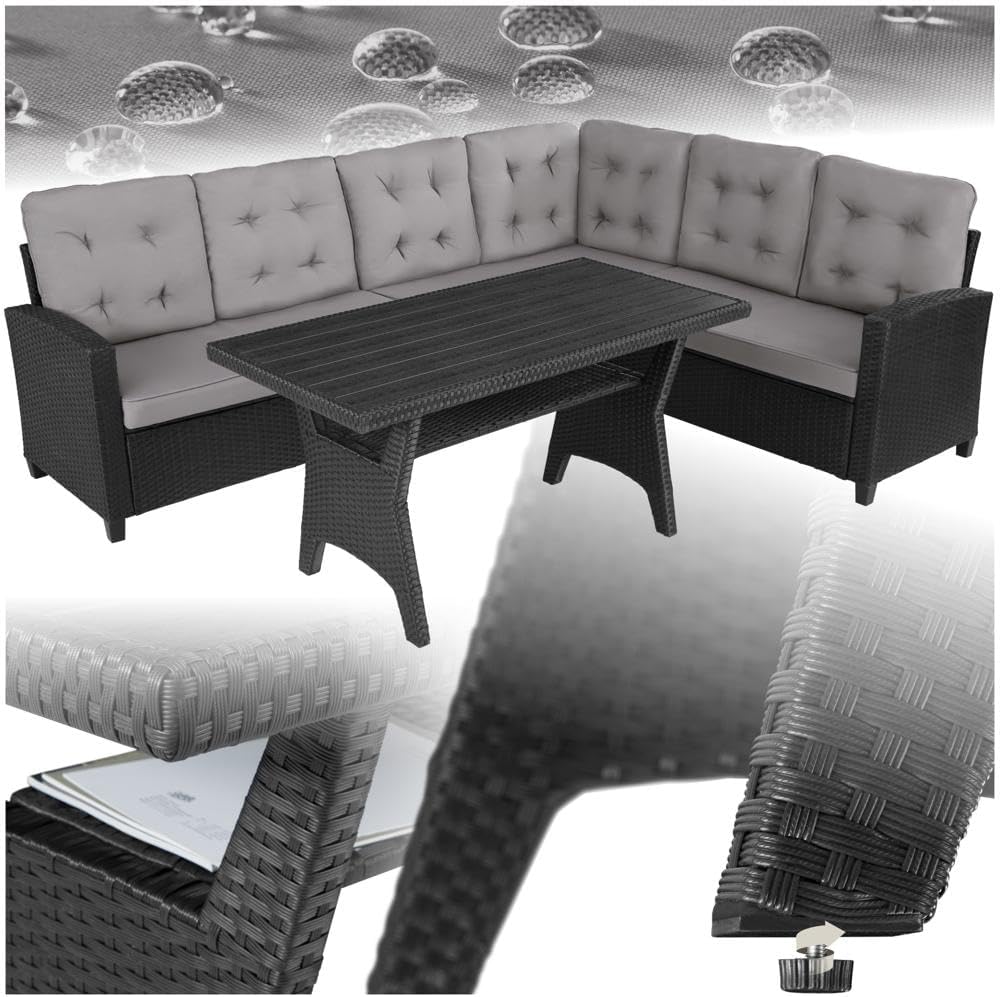 Sitzbank, ® Gartenbank, Set mit Bank und Esstisch, Rattan Eckbank Outdoor Lounge, Sitzecke wetterfest als Gartenlounge, Balkon Möbel, Wintergarten