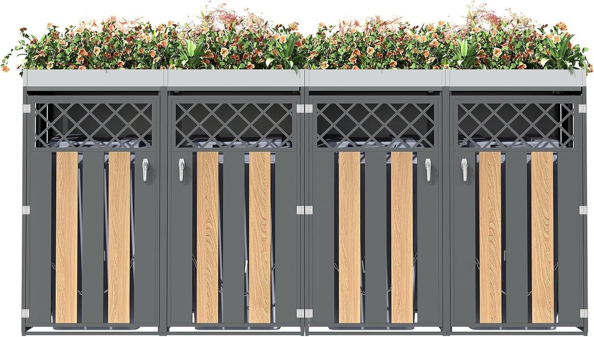 Hmluxury Aufbewahrungsboxen, Abfalltonnenbox, Abschließbar Mit Vier Türen, Pflanzfläche, Rautenförmige Belüftung
