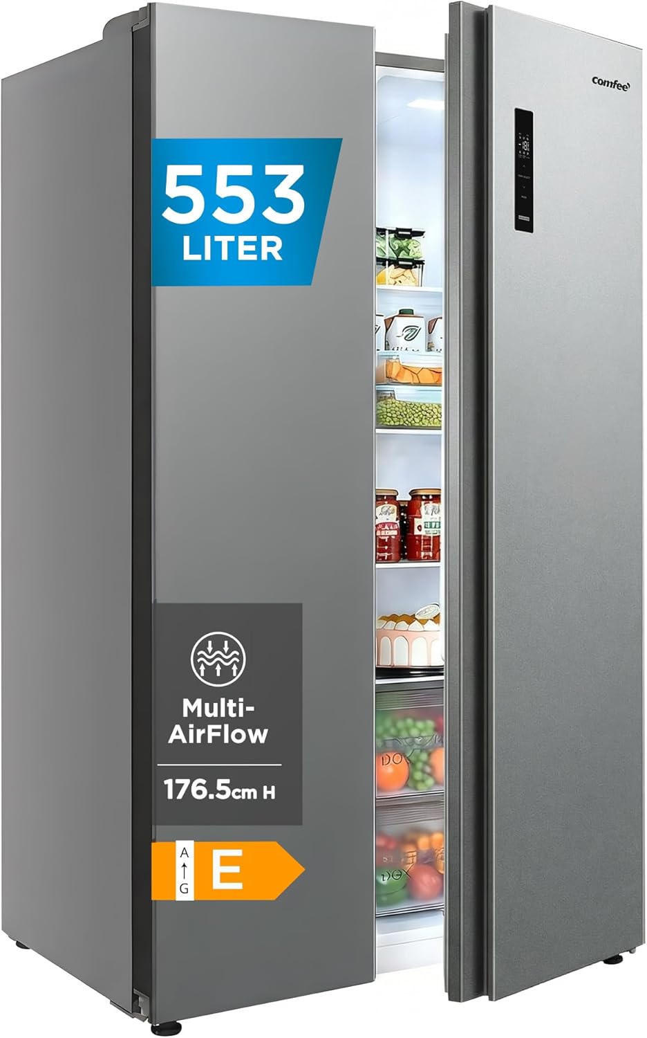 Comfee Kühl-Gefrierkombination, Side-by-Side Kühlschrank, 553L Familien-Stauraum, No Frost, 35 dB