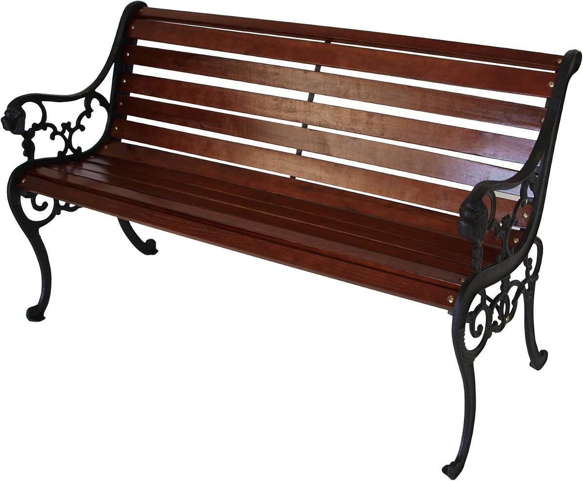 Sitzbank, Gartenbank STRASSBURG 2-sitzer, Gusseisen schwarz und Holz mahagonifarben, DEGAMO