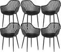 Gartenstuhl, 6er Set, Outdoor Stuhl mit Armlehne, Armlehnensessel Loungesessel Lehnstühle, Gartenstühle 120 kg belastbar, Schwarz, buybyroom
